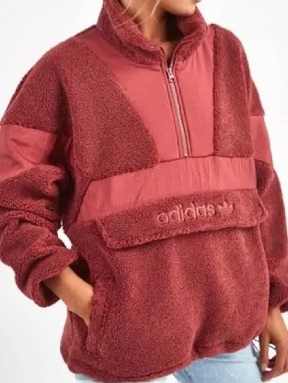 adidas Women's Rose Red Sherpa Half-Zip Hoodie